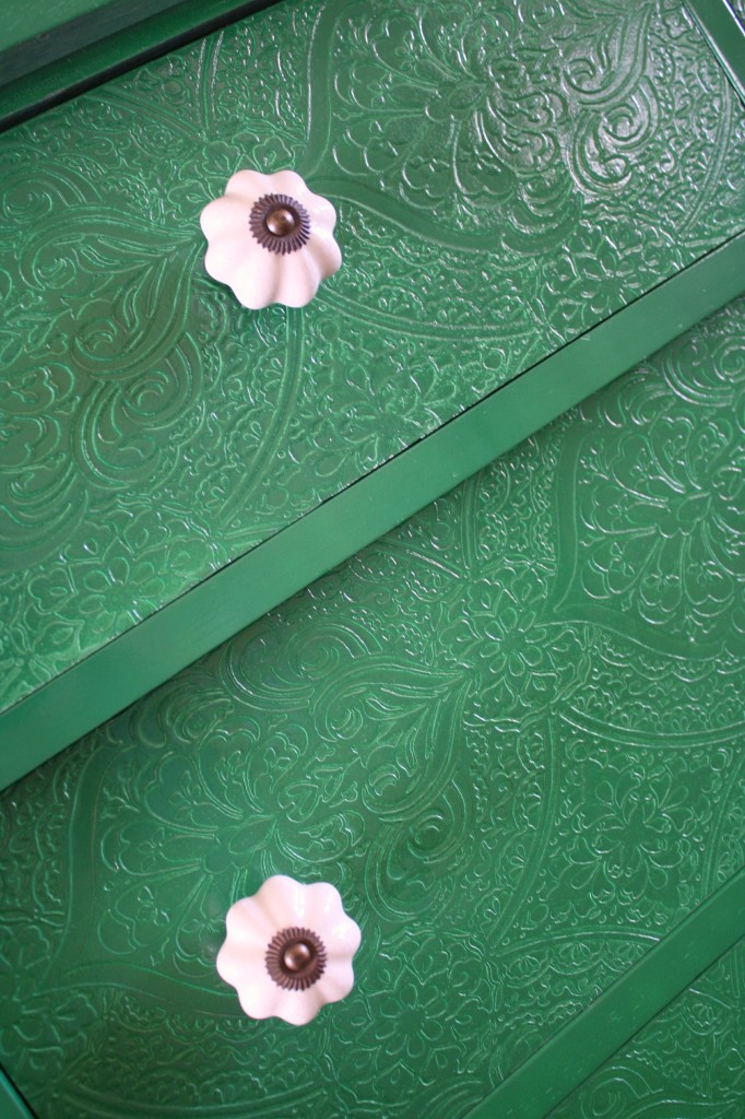 close up of emerald dresser