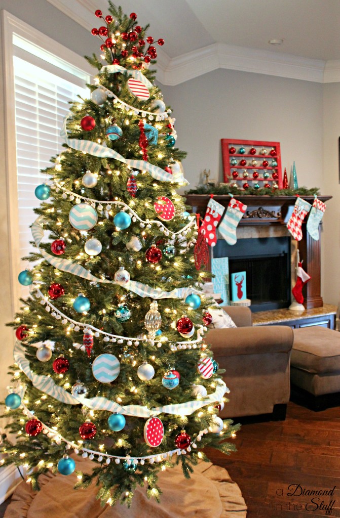 Aqua and Red Christmas Tree | A Diamond in the Stuff
