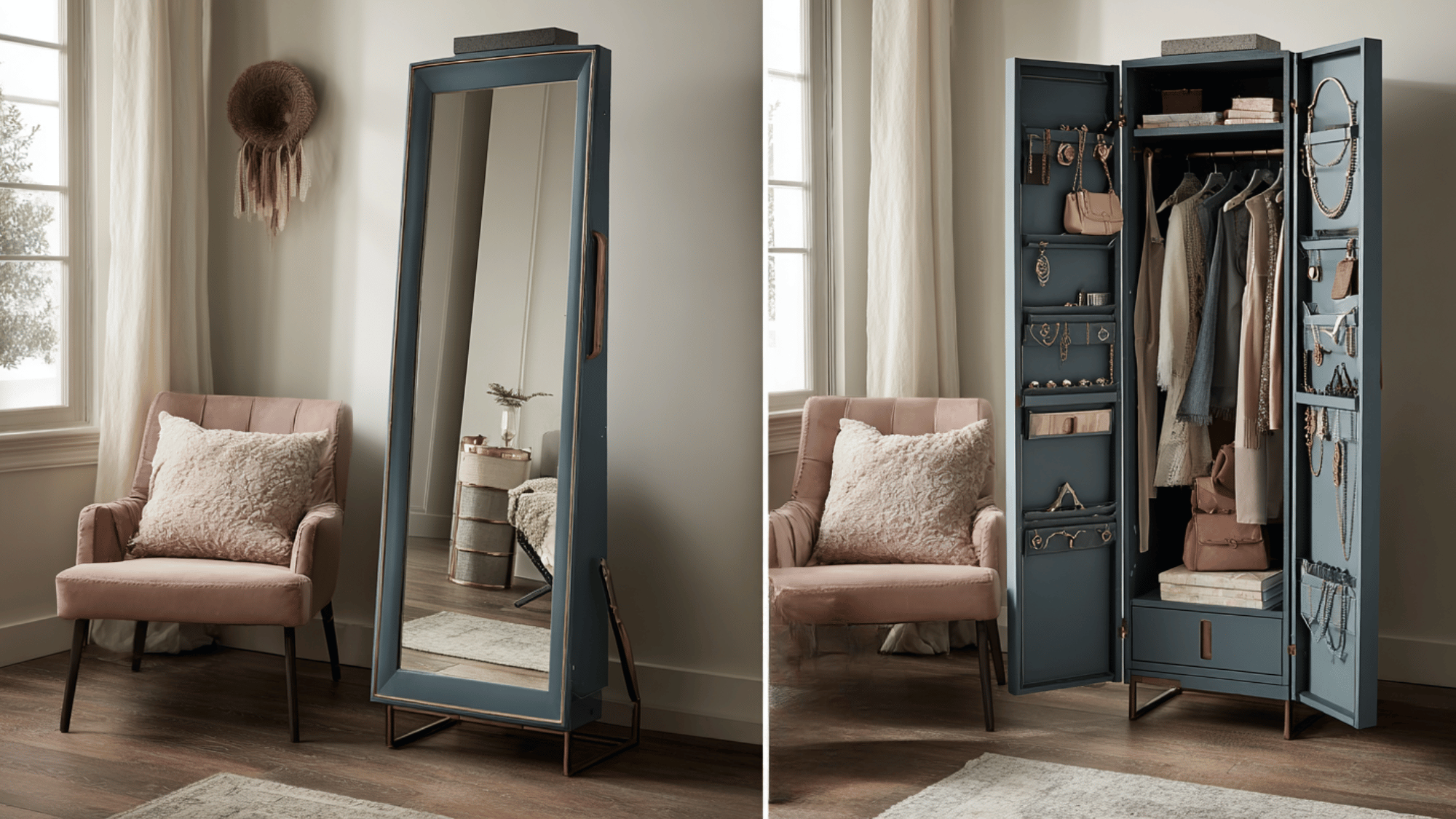 add a floor length mirror with storage