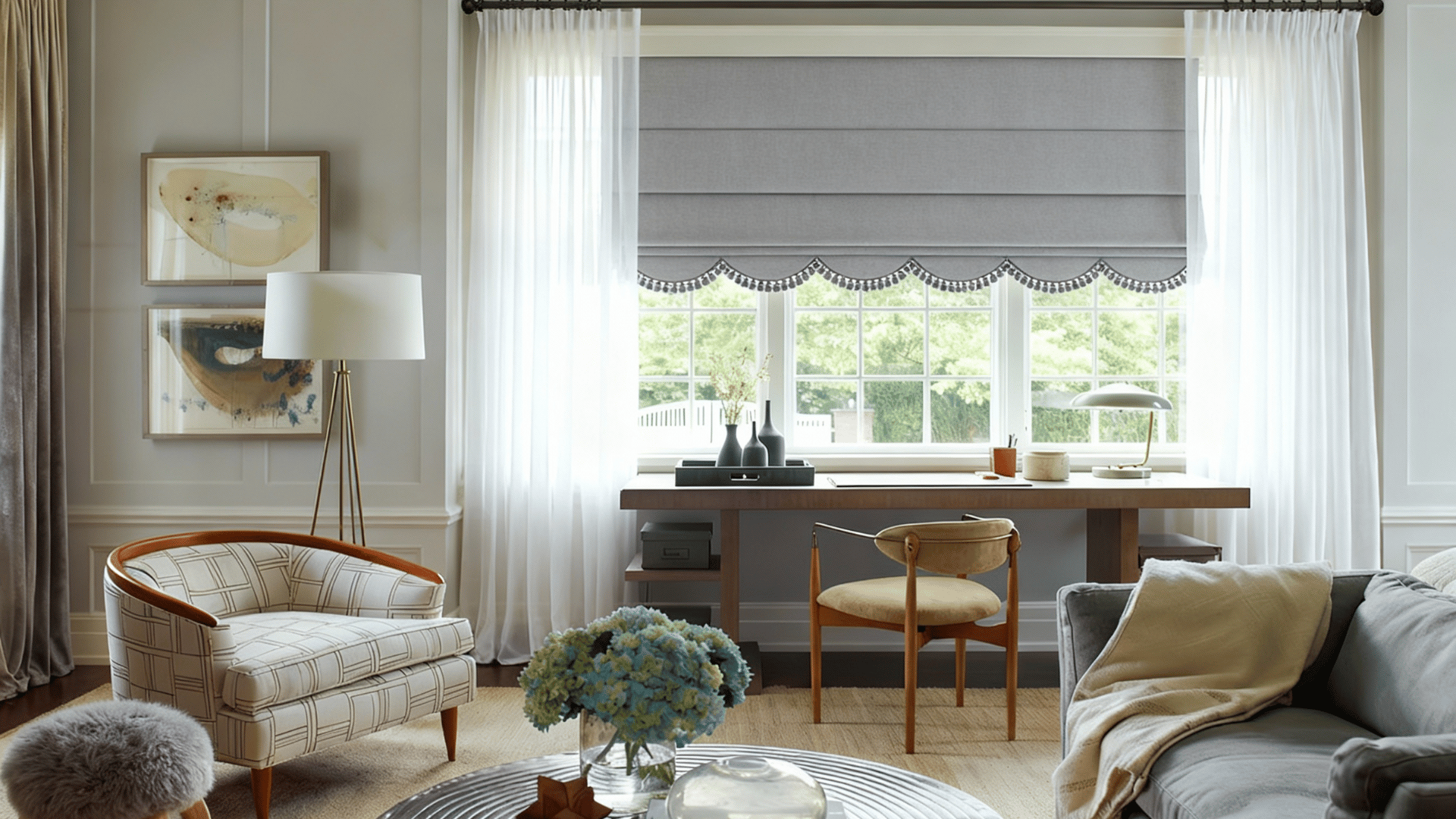 aventura roman shades in living room
