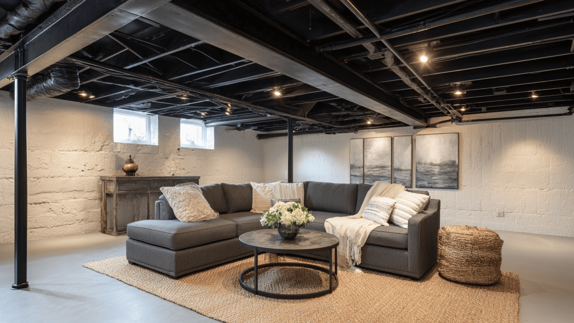 benefits of black painted basement ceilings