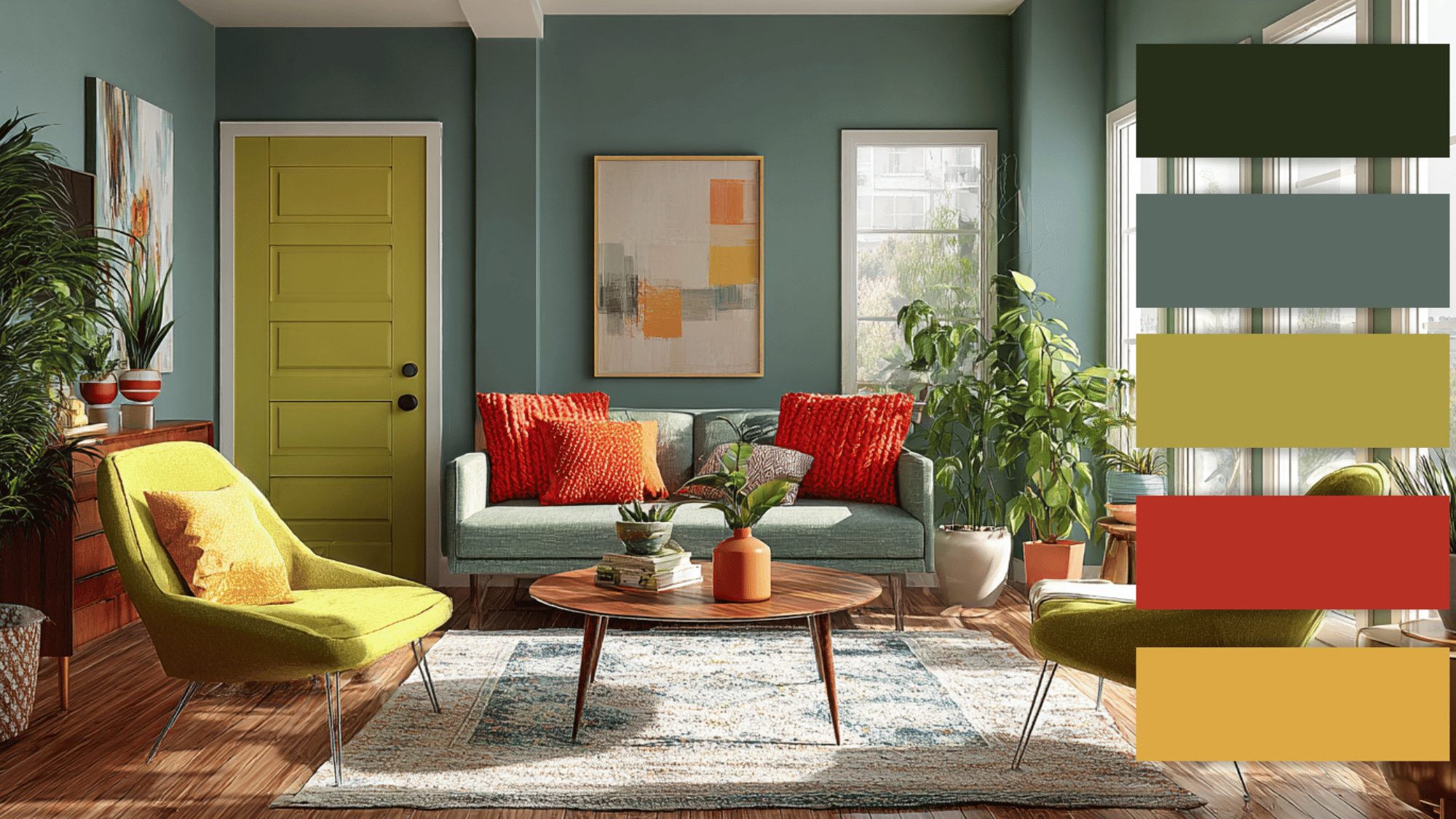 coral teal soft green