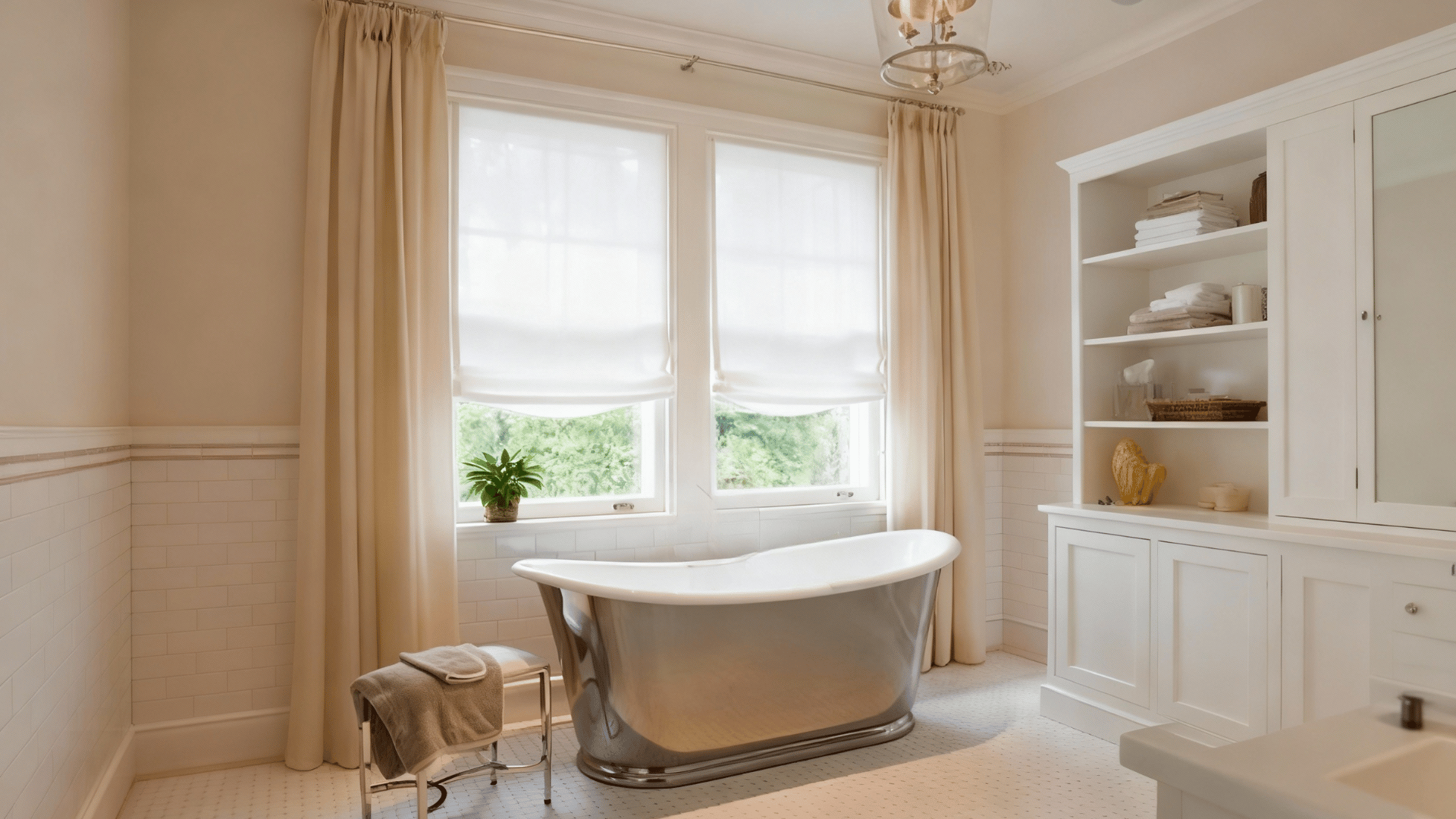 flat roman shades in bathroom