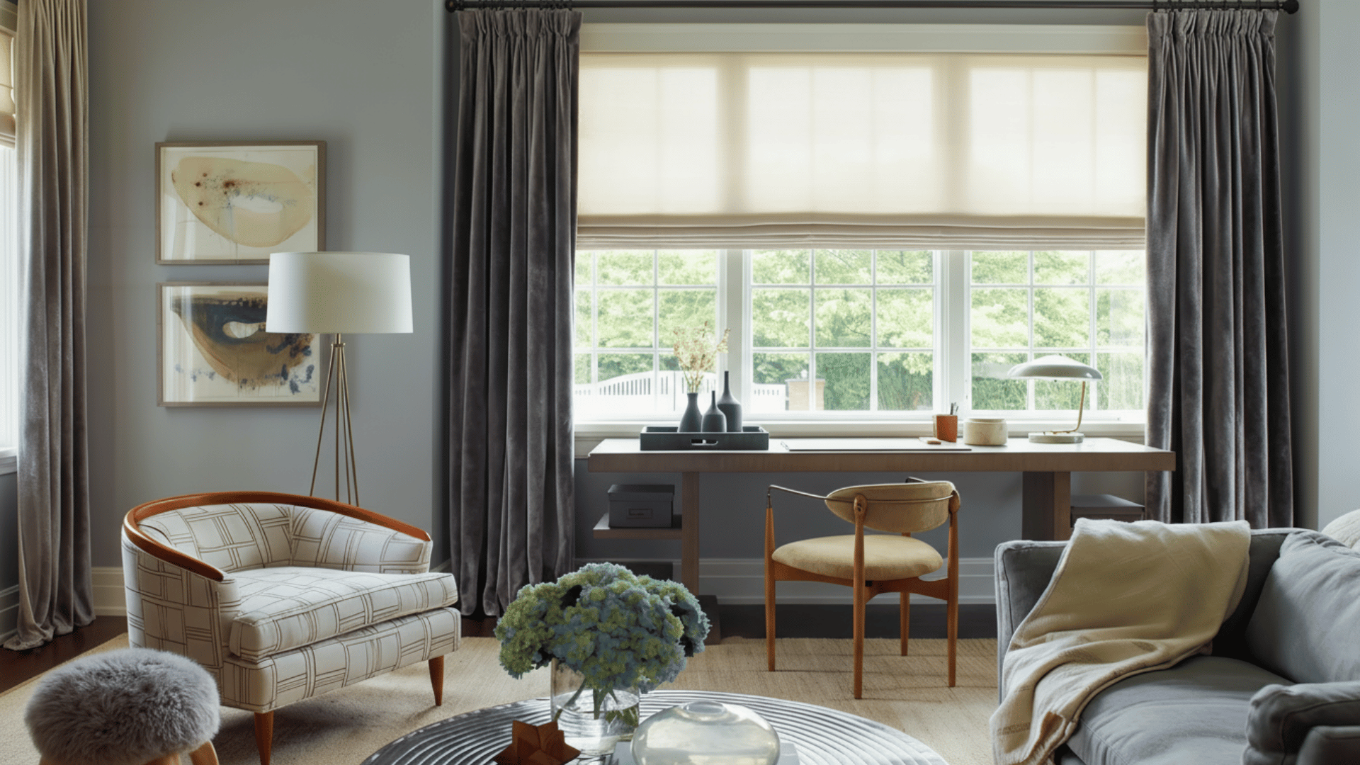 flat roman shades in living room
