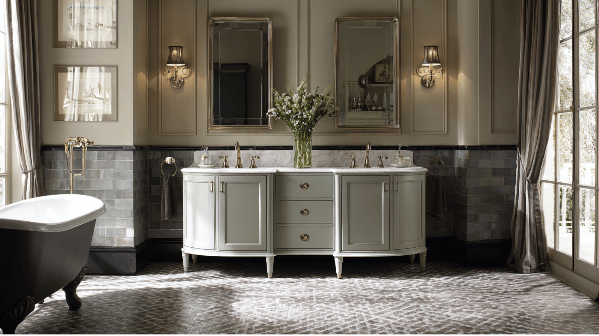 freestanding double vanity with curved legs
