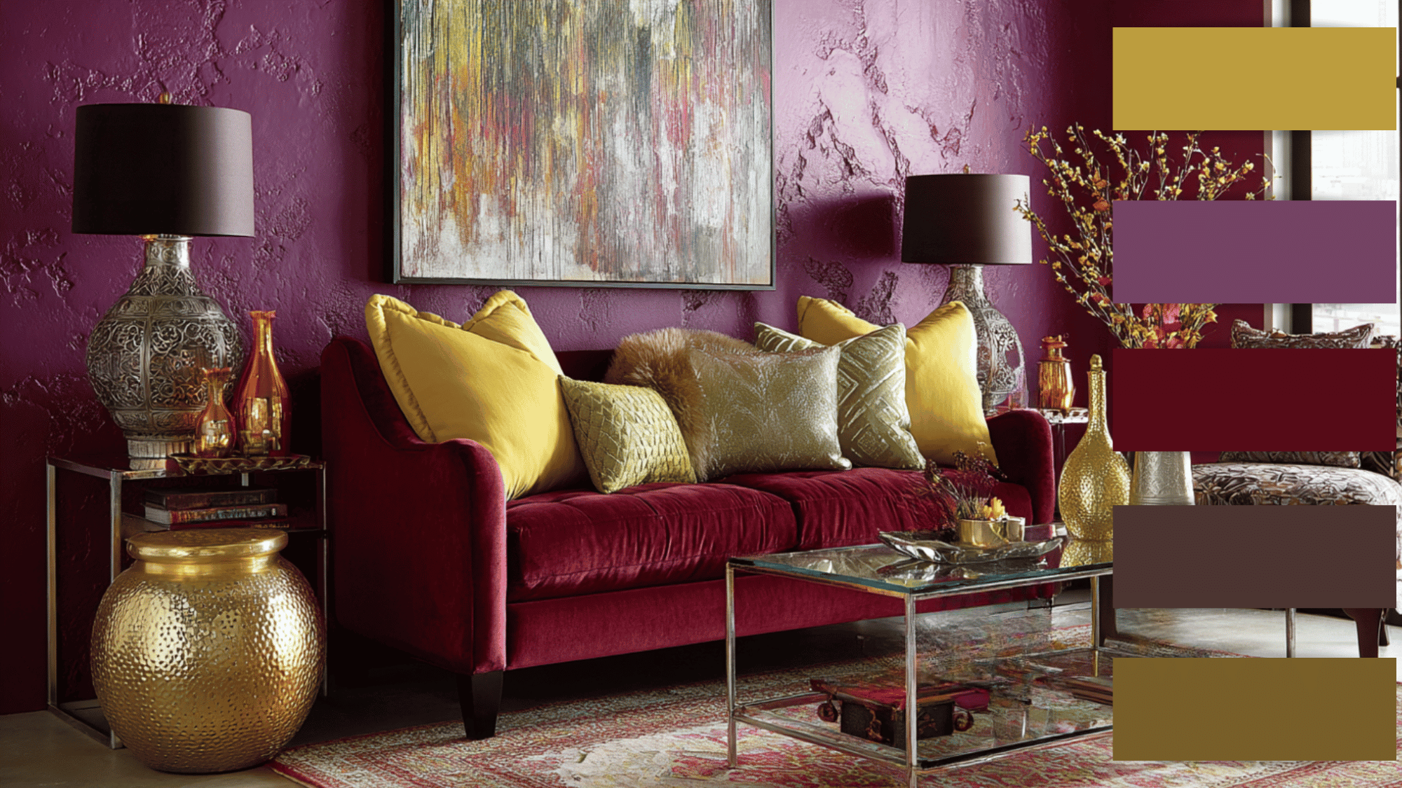 golden yellow plum burgundy