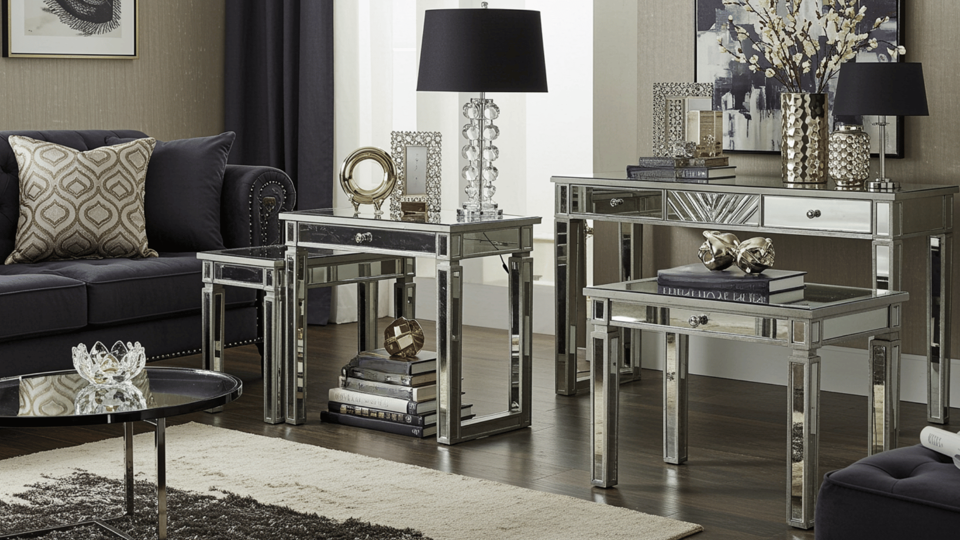 mirrored furniture accents