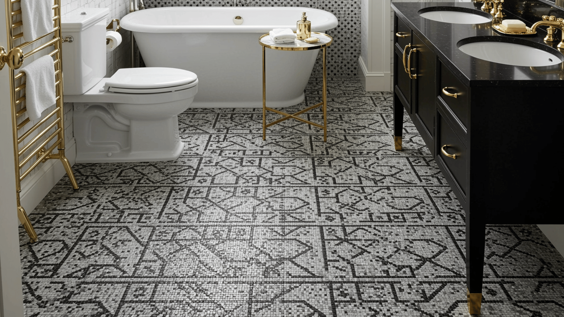 monochrome mosaic flooring