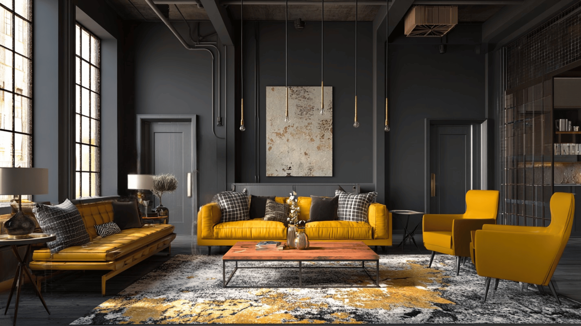 mustard yellow and charcoal gray