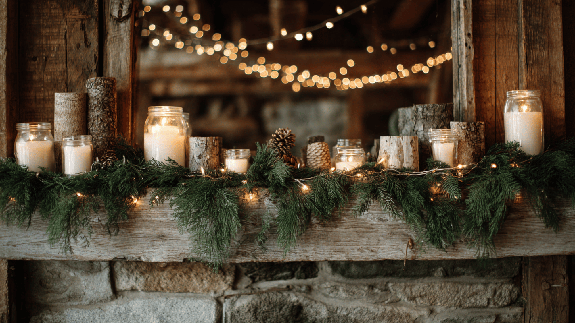 natural garland with lights