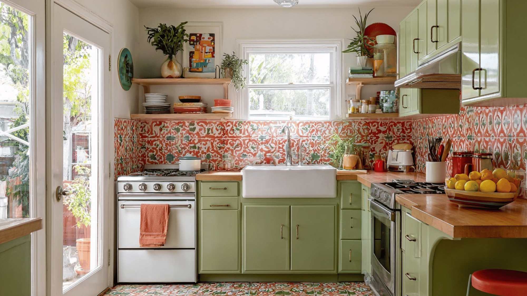 olive green and coral