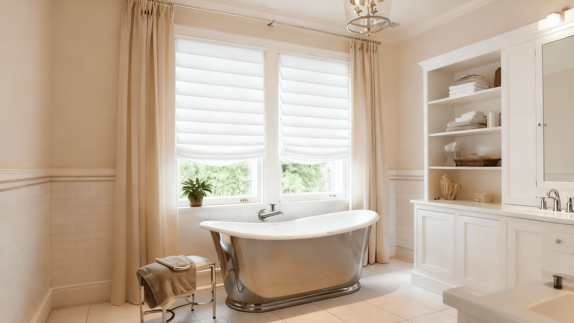 pleated roman shades in bathroom