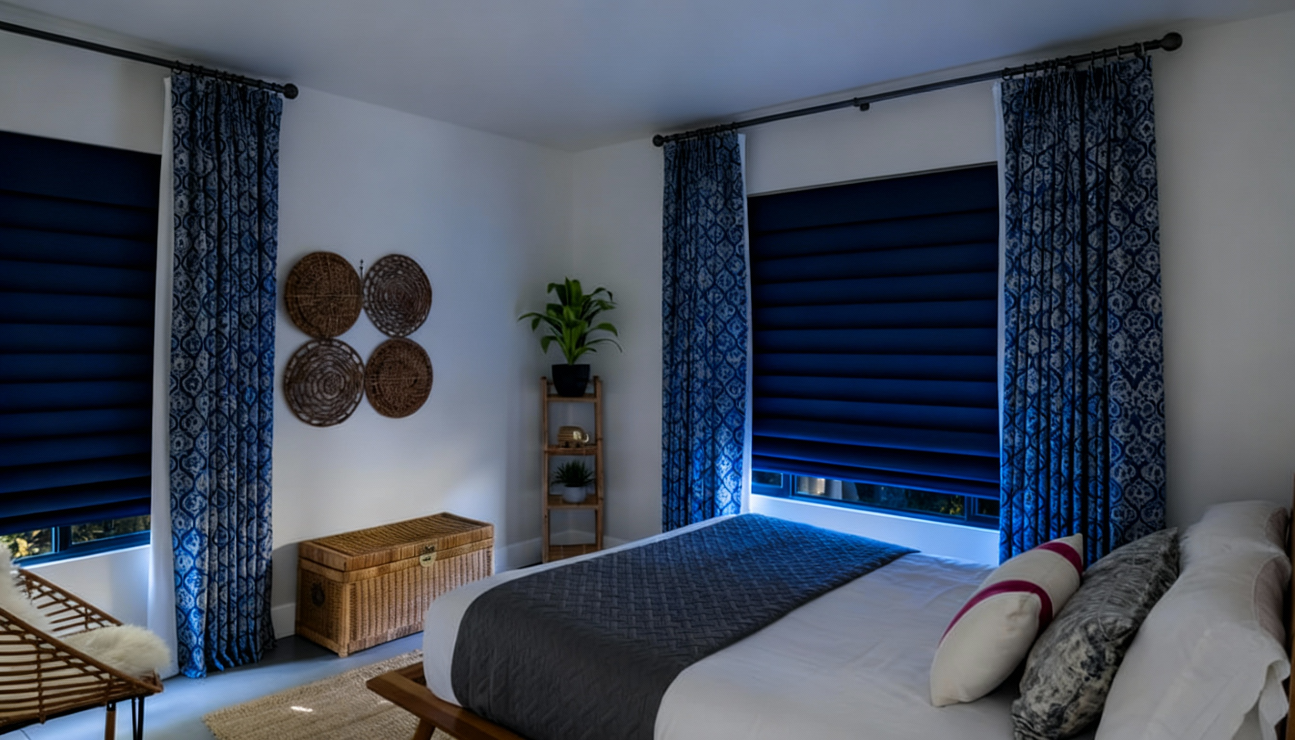 pleated roman shades in bedroom