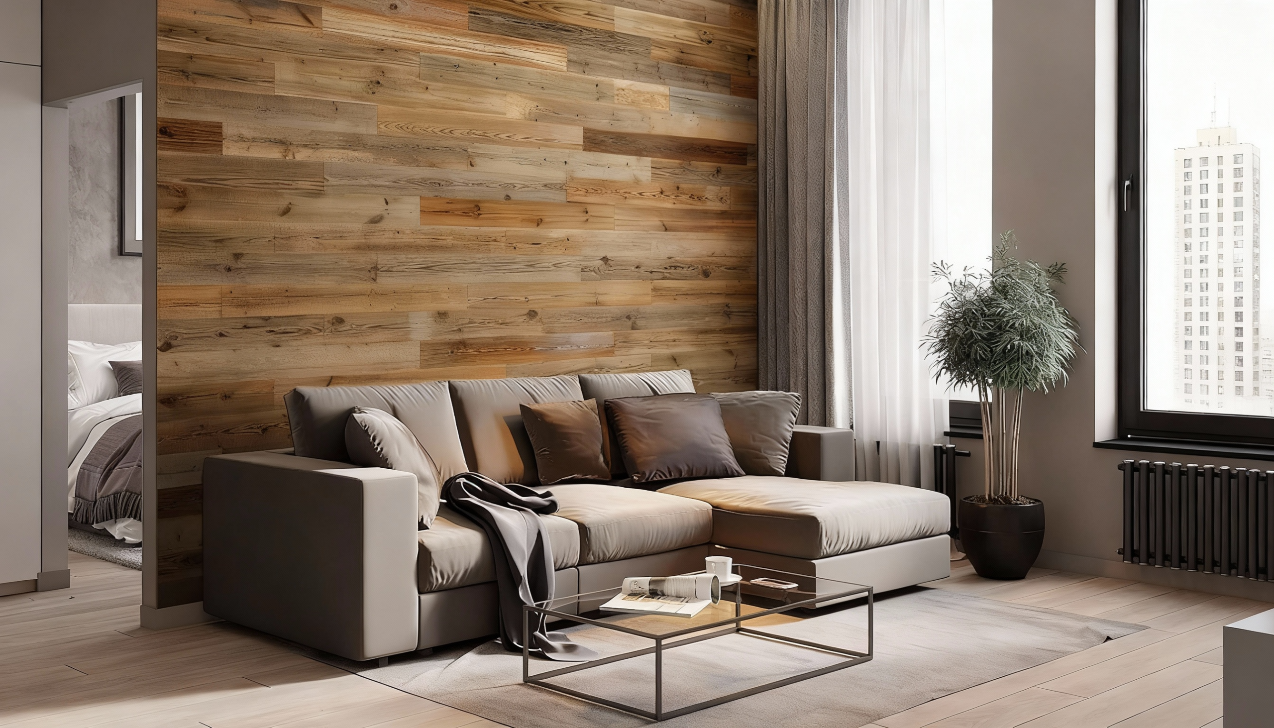 reclaimed wood plank wall