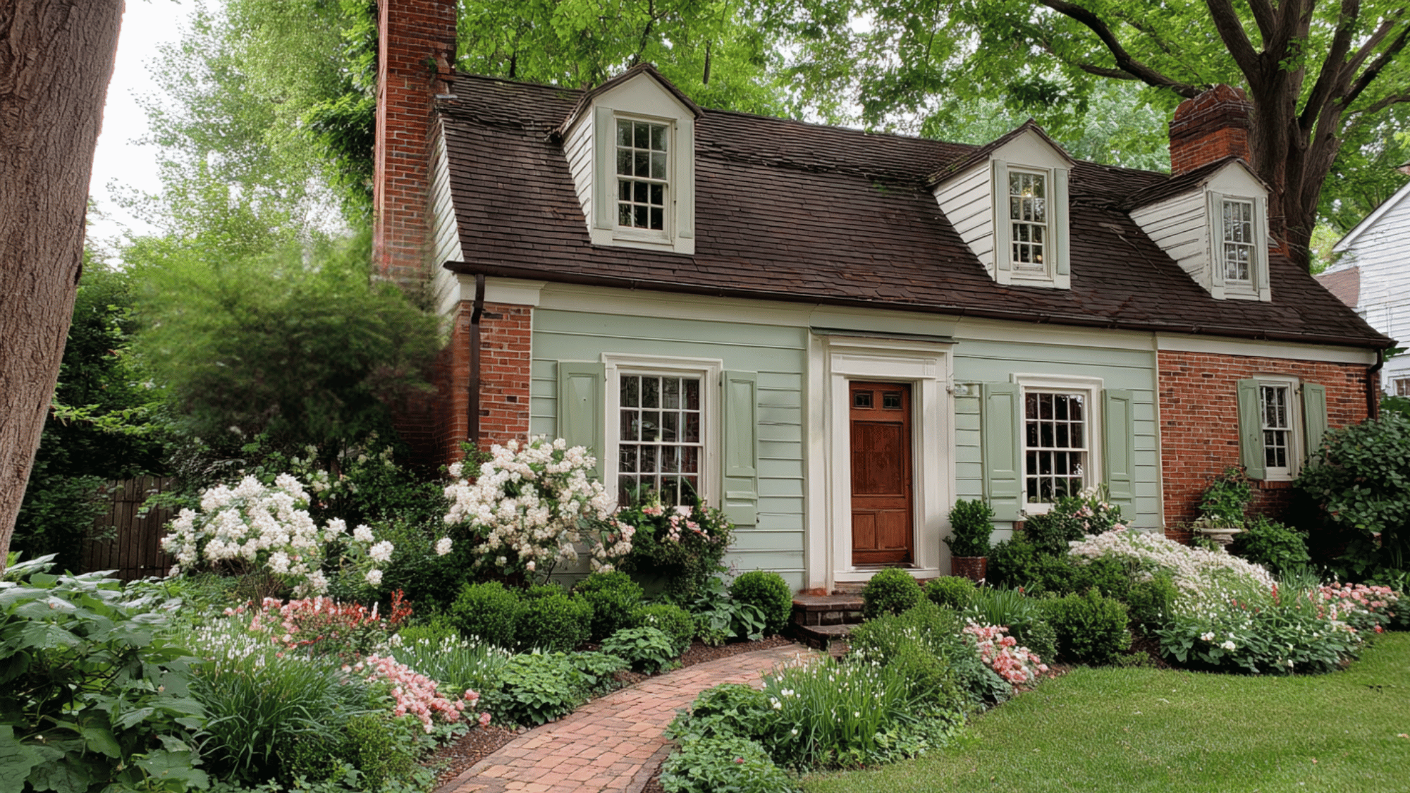 red brick pale green paint