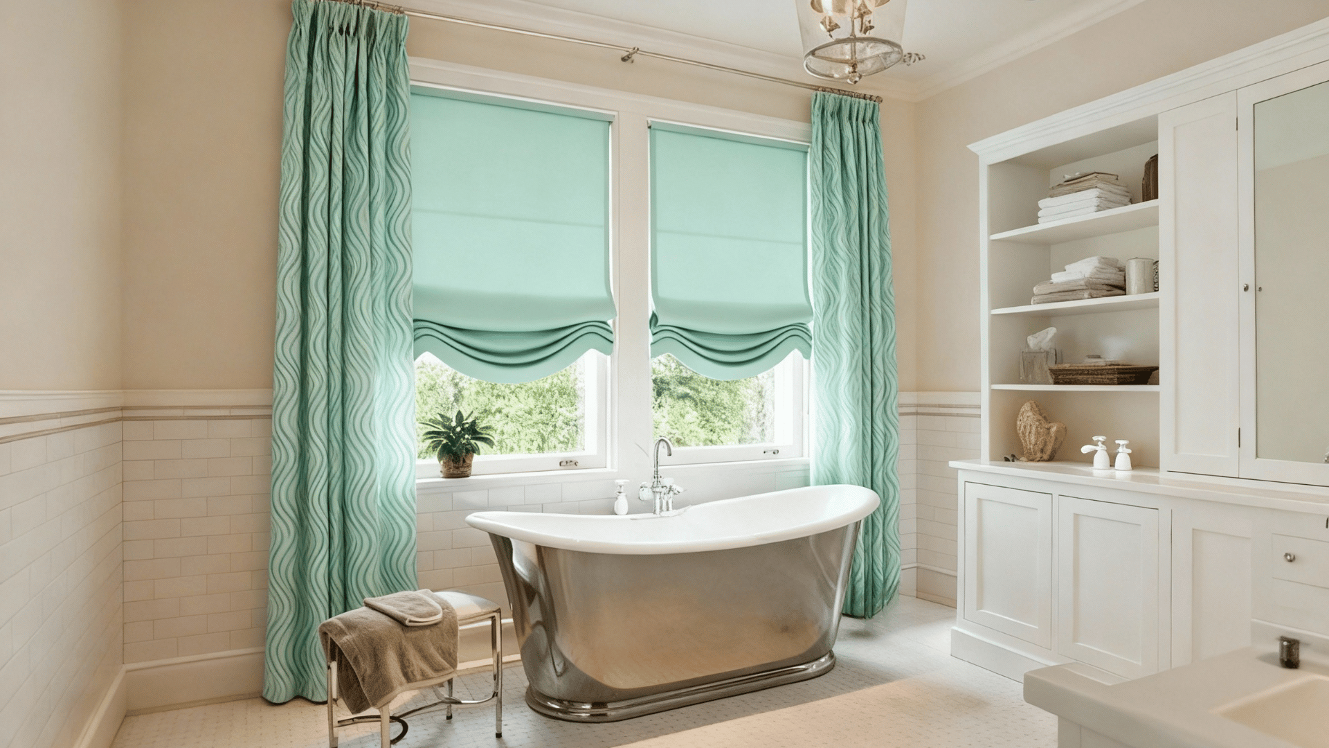 relaxed roman shades in bathroom
