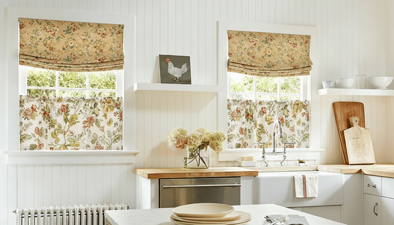 relaxed roman shades in kitchen