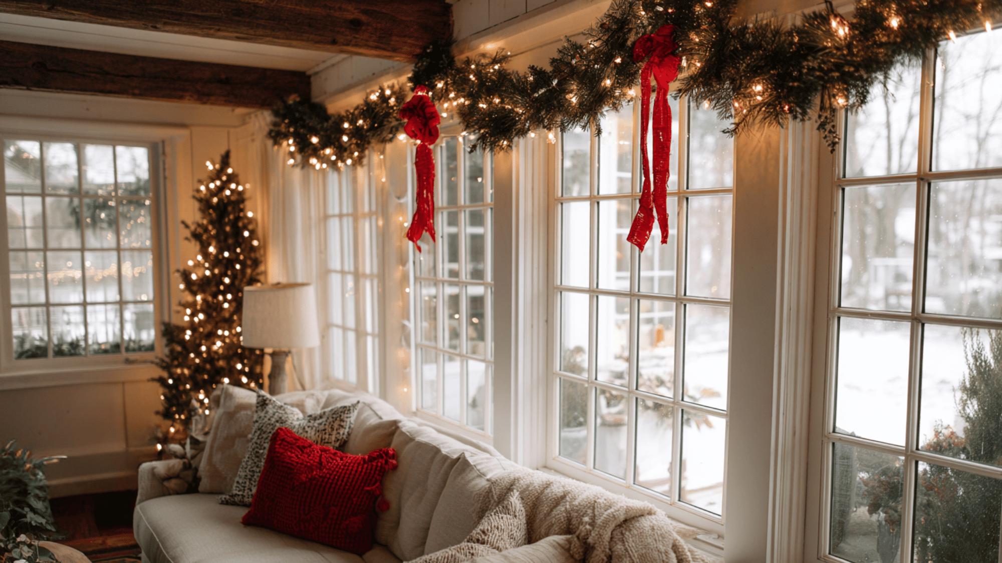 string garland across windows