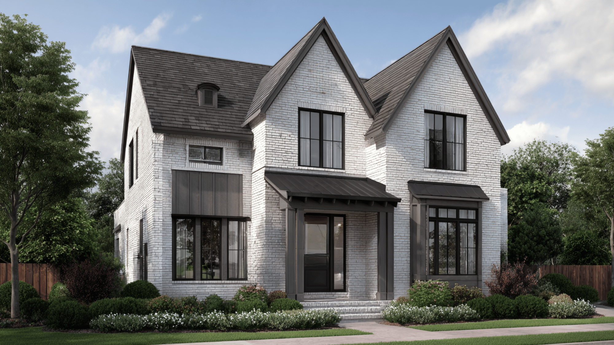 whitewashed brick charcoal trim